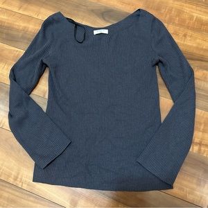 Aritzia Babaton - Kitano Ribbed Dark Grey Wool Linen Cross Back Sweater -Size XS